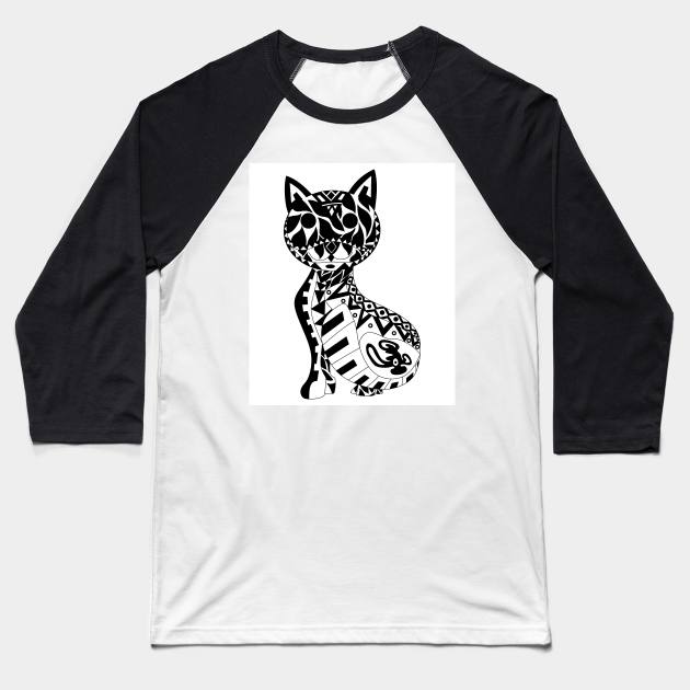 mexican kawaii black cat noir in ecopop totonac floral patterns Baseball T-Shirt by jorge_lebeau